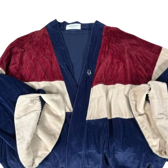 Vintage Christian Dior Monsieur Mens Multicolor Velour Bath Robe One Size - Picture 5 of 9